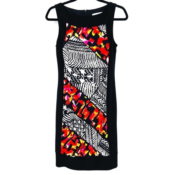 JOSEPH RIBKOFF Black White Red Geometric Design Sleeveless Dress Size 6 - Picture 1 of 6